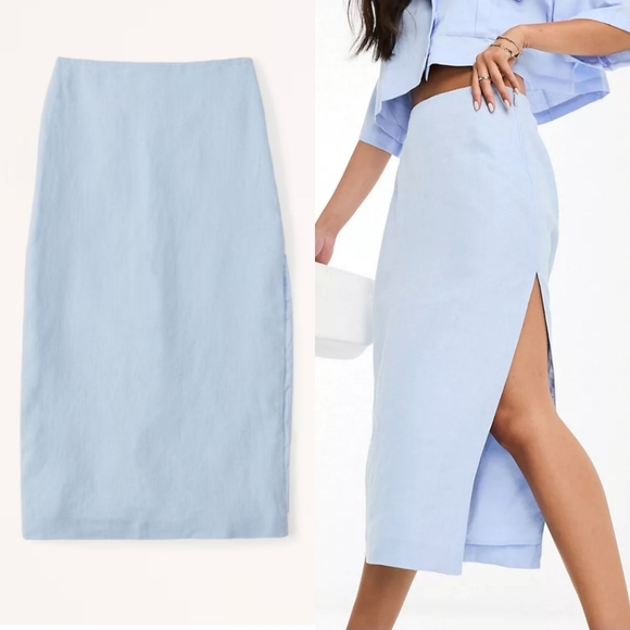 Abercrombie & Fitch Dresses & Skirts - NWT Abercrombie & Fitch Linen Midi  Skirt Skyway Light Blue Medium